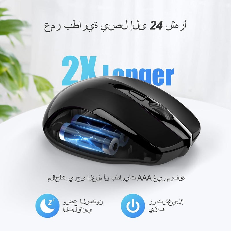 TECKNET Wireless Mouse, 2.4G Ergonomic Optical Mouse, Computer Mouse for Laptop, PC, Computer, Chromebook, Notebook, 6 Buttons, 24 Months Battery Life, 2600 DPI, 5 Adjustment Levels, Black - Image 5