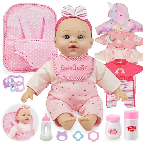 SMILESSKIDDO 12 Inch Soft Body Baby Doll for Toddlers with Take Along Dolls Backpack Carrier Accessories Baby Doll Clothes and Babydoll Caring Set for Kids Girls 2 3 4 5 Year Old - Image 1
