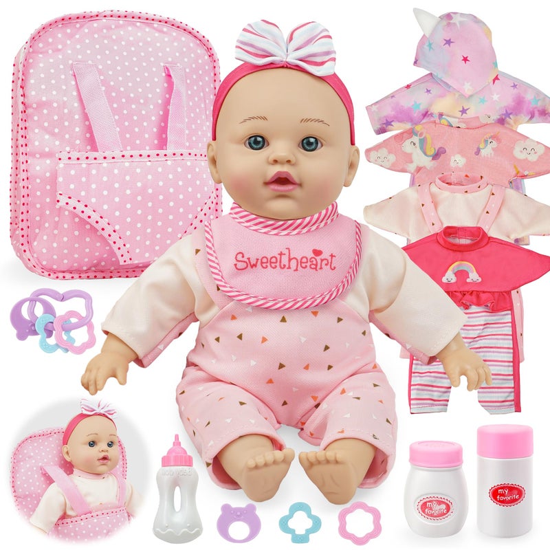 SMILESSKIDDO 12 Inch Soft Body Baby Doll for Toddlers with Take Along Dolls Backpack Carrier Accessories Baby Doll Clothes and Babydoll Caring Set for Kids Girls 2 3 4 5 Year Old - Image 2