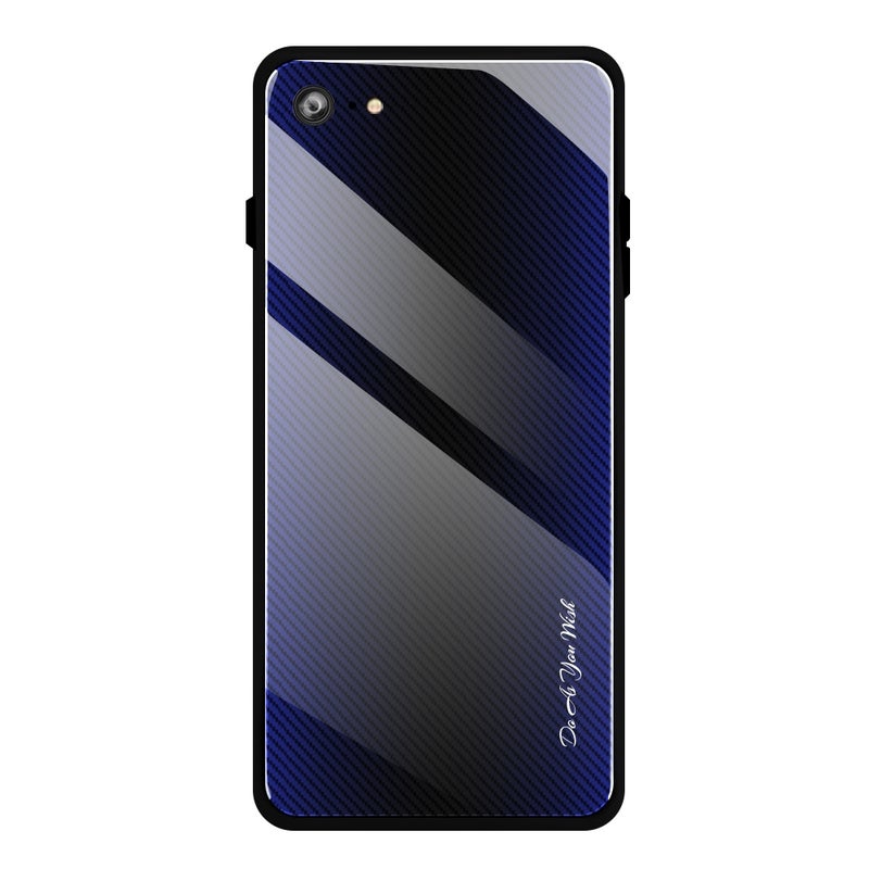 HuHa Protective Cover For iPhone SE 2022 / SE 2020 / 8 / 7 Texture Gradient Glass Protective Case(Dark Blue) - Image 1