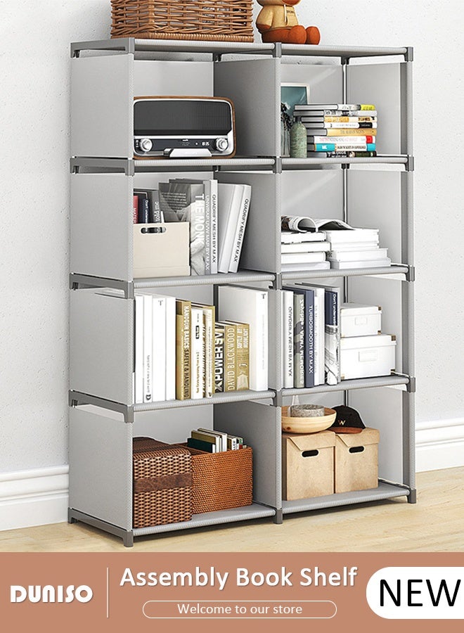 DUNISO 4-Tier Assembly Book Shelf, Multi-Function Simple Book Storage Organizer Shelf, Non-woven fabric Bookcase for Living room Balcony Study Bedroom Office School Library  - Image 1