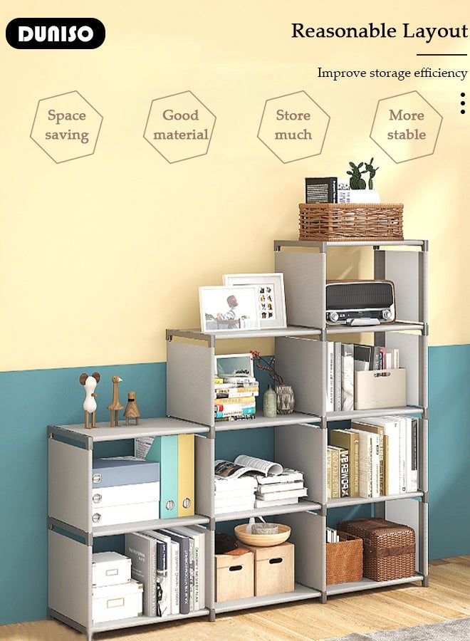 DUNISO 4-Tier Assembly Book Shelf, Multi-Function Simple Book Storage Organizer Shelf, Non-woven fabric Bookcase for Living room Balcony Study Bedroom Office School Library  - Image 2