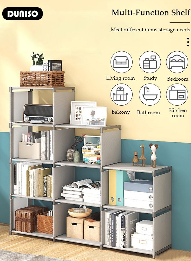 DUNISO 4-Tier Assembly Book Shelf, Multi-Function Simple Book Storage Organizer Shelf, Non-woven fabric Bookcase for Living room Balcony Study Bedroom Office School Library  - Image 3