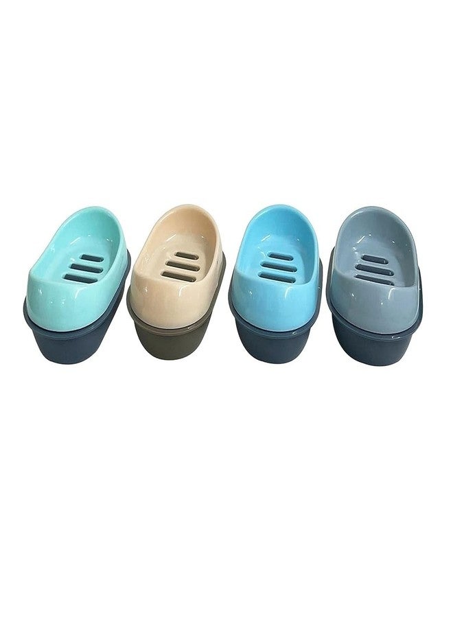c s m CSM Plastic Soap Cases- Set Of 4 Pcs (Blue, Grey, Beige, Light Blue) - Image 1