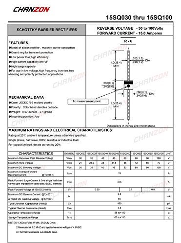 Chanzon 15SQ045 Schottky Diodes 15A 45V R-6 Axial 15 Amp 45 Volt for Solar Cell Panel (Pack of 20 Pieces) - Image 2