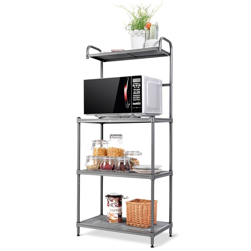 Giantex Bakers Rack 4Tier Microwave Oven Stand Kitchen Storage Rack with Mesh Wire Metal Shelves Free Standing Shelving Utility Unit 235Lx14Wx54H Silver