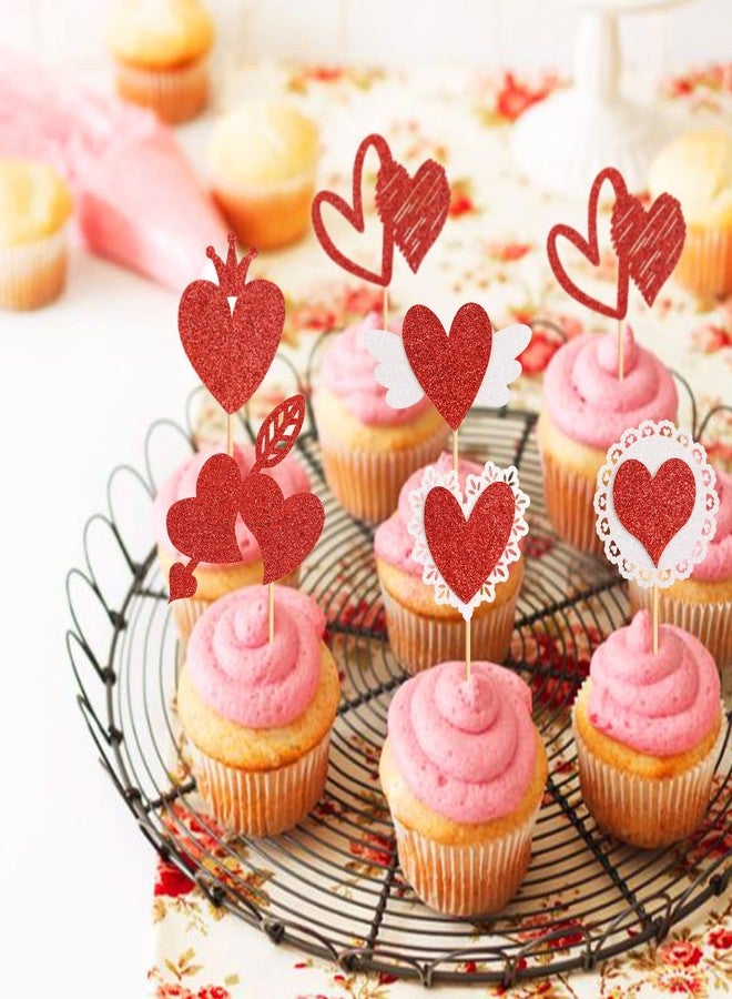 Ercadio 24 Pack Red Heart Cupcake Toppers Glitter Valentine’s Day Heart Cupcake Picks Wings Heart Cupcake Decors for Bridal Shower Engagement Party Cake Decors Supplies - Image 3