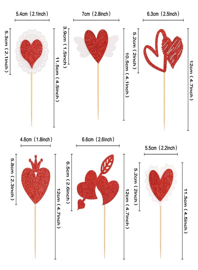 Ercadio 24 Pack Red Heart Cupcake Toppers Glitter Valentine’s Day Heart Cupcake Picks Wings Heart Cupcake Decors for Bridal Shower Engagement Party Cake Decors Supplies - Image 2