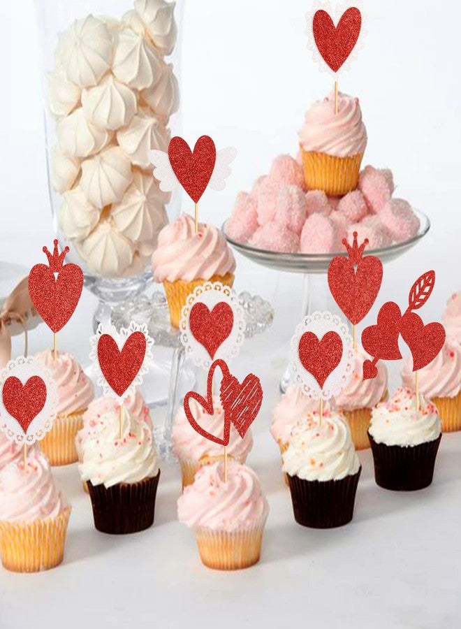Ercadio 24 Pack Red Heart Cupcake Toppers Glitter Valentine’s Day Heart Cupcake Picks Wings Heart Cupcake Decors for Bridal Shower Engagement Party Cake Decors Supplies - Image 5