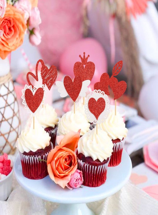 Ercadio 24 Pack Red Heart Cupcake Toppers Glitter Valentine’s Day Heart Cupcake Picks Wings Heart Cupcake Decors for Bridal Shower Engagement Party Cake Decors Supplies - Image 4