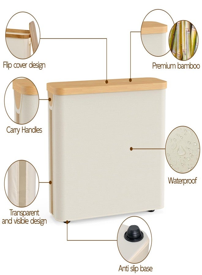 JOLLYIN Toilet Paper Storage Basket with Bamboo Lid, Toilet Paper Holder with Storage, Free Standing Bathroom Storage Organizers with Non-Slip Bottom (Beige, 1 Pack) - Image 4