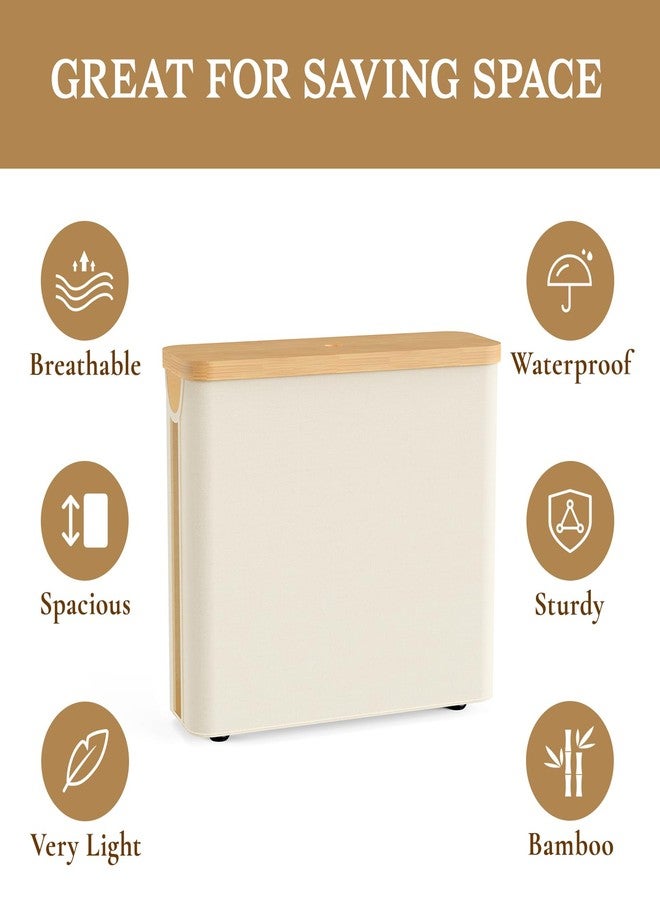 JOLLYIN Toilet Paper Storage Basket with Bamboo Lid, Toilet Paper Holder with Storage, Free Standing Bathroom Storage Organizers with Non-Slip Bottom (Beige, 1 Pack) - Image 3