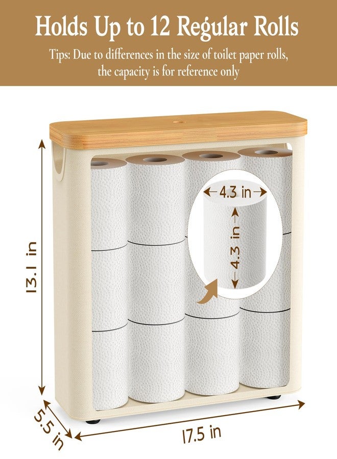 JOLLYIN Toilet Paper Storage Basket with Bamboo Lid, Toilet Paper Holder with Storage, Free Standing Bathroom Storage Organizers with Non-Slip Bottom (Beige, 1 Pack) - Image 2