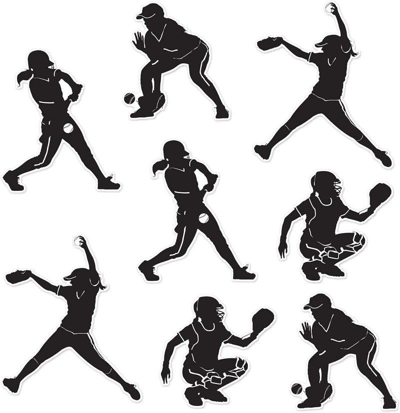 Beistle 8Piece Softball Silhouettes 9  125  BlackWhite - Image 1