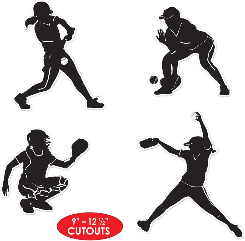Beistle 8Piece Softball Silhouettes 9  125  BlackWhite - Image 3