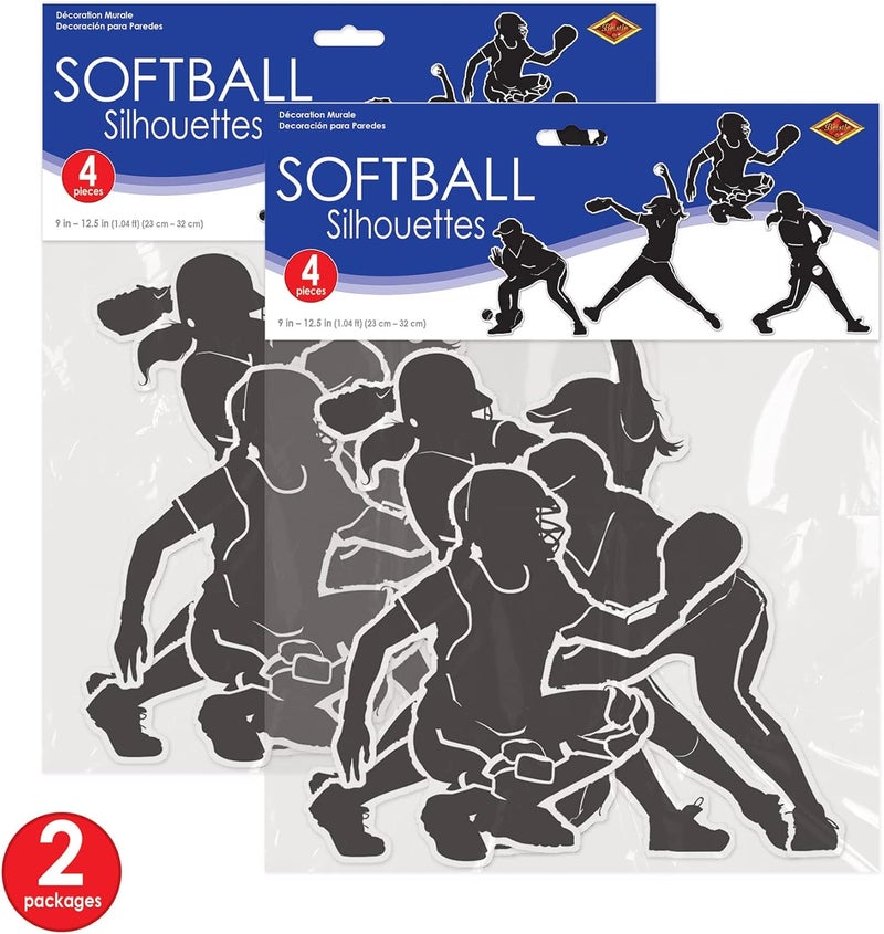 Beistle 8Piece Softball Silhouettes 9  125  BlackWhite - Image 2