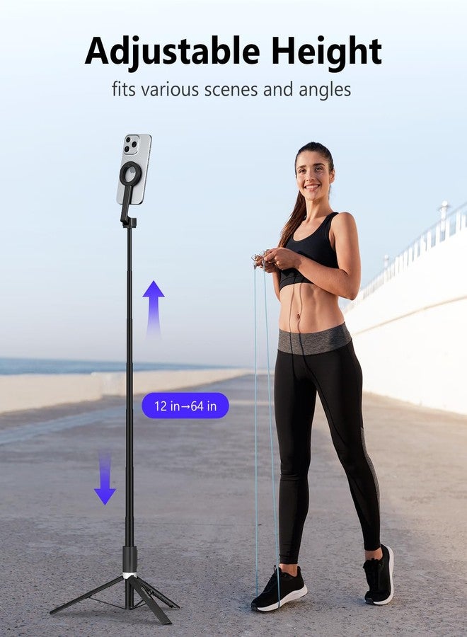 UBeesize Magnetic Tripod for iPhone with Remote, 64’’ Extendable Phone Stand for Video Recording/Vlogging, N52 Strong Holder for iPhone 12-15/Android, Portable Travel Selfie Stick Tripod(Black) - Image 3