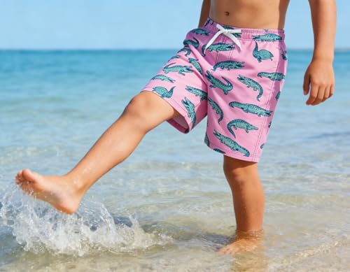 Cozople Boys Swim Trunks Size 8 Stretchy Boxer Brief Liner Swim Shorts Quick Dry Pink Crocodile Graphic Bathing Suit No Mesh Surf Bathing Suit Beach Board Shorts Size 8 - Image 3