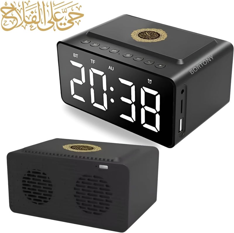 بورتوني ساعة الأذان الرقمية مع مكبر صوت للقرآن، مشغل MP3 للأذان مع تحكم عن بعد وتطبيق، جهاز صوتي ذكي بلوتوث محمول للقرآن، مكبر صوت للصلاة الإسلامية، هدية عيد الأضحى والحج للوالدين - Image 5