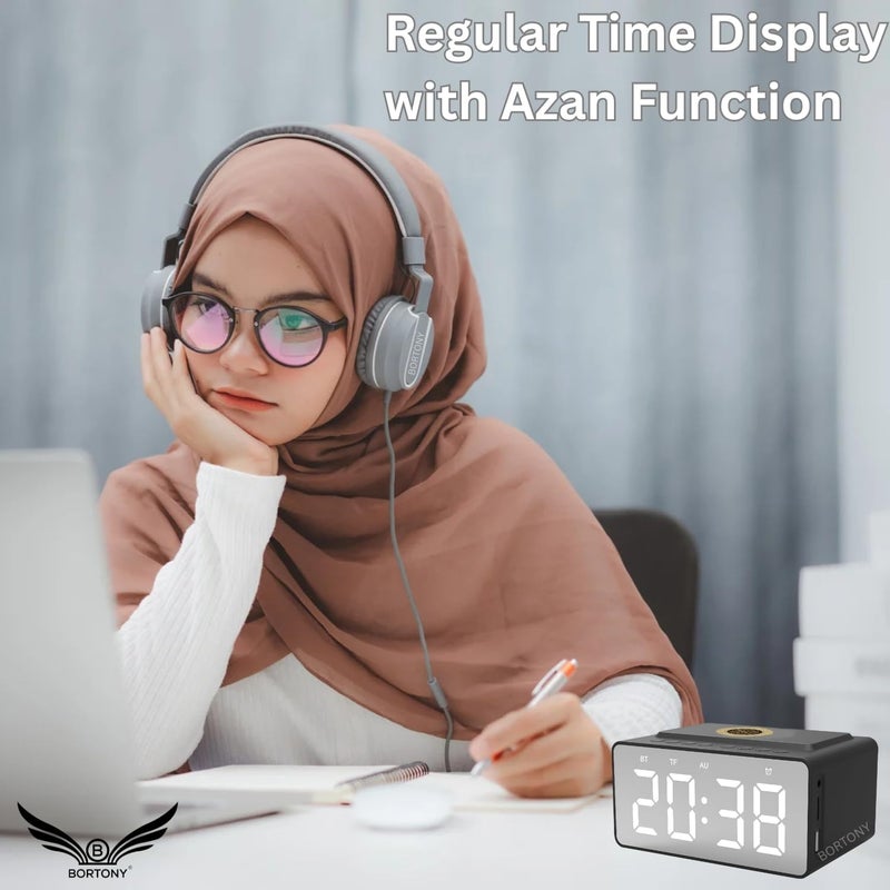 بورتوني ساعة الأذان الرقمية مع مكبر صوت للقرآن، مشغل MP3 للأذان مع تحكم عن بعد وتطبيق، جهاز صوتي ذكي بلوتوث محمول للقرآن، مكبر صوت للصلاة الإسلامية، هدية عيد الأضحى والحج للوالدين - Image 2