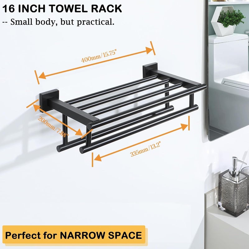 Excefore Stainless Steel Wall-Mounted Towel Rail, 16-Inch Double Bar Towel Rack Shelf Holder for Bathroom, SUS304, Black - Image 4