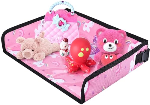 UTOLOVE Kids Travel Tray Table Cover with Pockets – Airplane Essentials for Toddlers, Portable Activity Organizer for Plane, Train Car & Highchair, Machine Washable (Pink) - Image 1