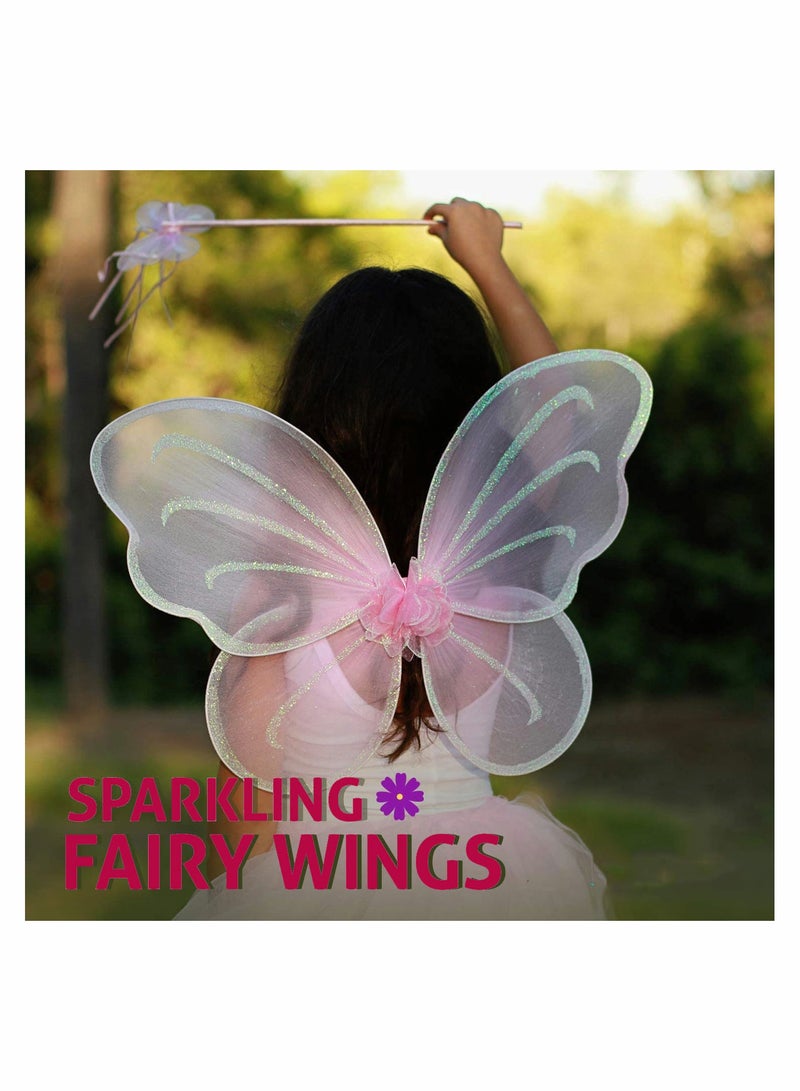 SYOSI Girls Butterfly Costume Fairy Birthday Party Wings Tutu Set With Pink Princess Toddler Skirt for Kids Age 3-8  - Image 4
