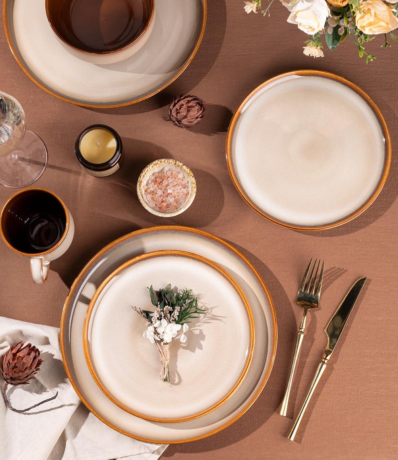 LERATIO Ceramic Dinnerware Sets for 4,16-PieceReactive Glaze Plates and Bowls Set with Mugs,Highly Chip and Crack Resistant | Dishwasher,Microwave & Oven Safe Dishes set-Kahki - Image 4