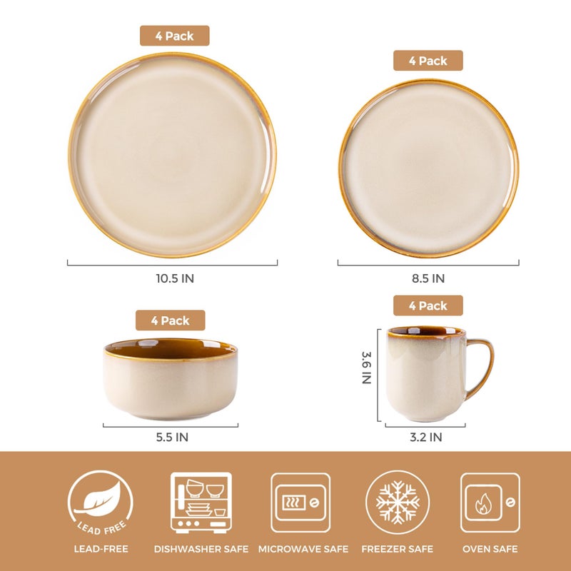 LERATIO Ceramic Dinnerware Sets for 4,16-PieceReactive Glaze Plates and Bowls Set with Mugs,Highly Chip and Crack Resistant | Dishwasher,Microwave & Oven Safe Dishes set-Kahki - Image 2