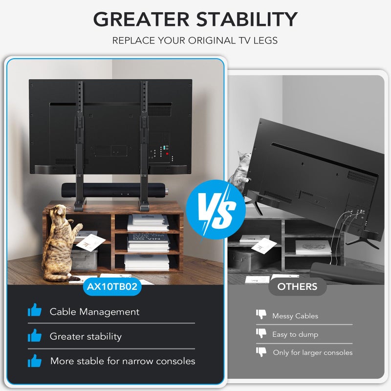 AX WABER Universal TV Stand, Table Top TV Stand Base Wobble-Free Replacement for Most 24 to 80 Inch LCD LED TVs, 7 Height Adjustable TV Legs Hold up to 150lbs, Max VESA 800x500mm, Black AX10TB02 - Image 4