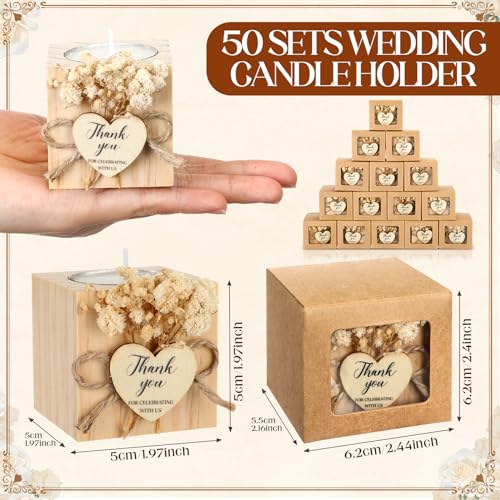 Jingmore 50 Sets Wedding Candles Favors Bridal Shower Thank You Gifts for Guest Rustic Wood Candle Holders Bulk Tealight Holder Baptism Favors Recuerdos para Boda(Light Brown) - Image 4