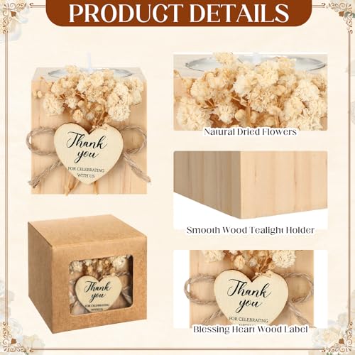 Jingmore 50 Sets Wedding Candles Favors Bridal Shower Thank You Gifts for Guest Rustic Wood Candle Holders Bulk Tealight Holder Baptism Favors Recuerdos para Boda(Light Brown) - Image 3