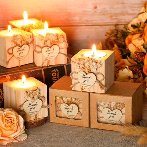 Jingmore 50 Sets Wedding Candles Favors Bridal Shower Thank You Gifts for Guest Rustic Wood Candle Holders Bulk Tealight Holder Baptism Favors Recuerdos para Boda(Light Brown) - Image 2