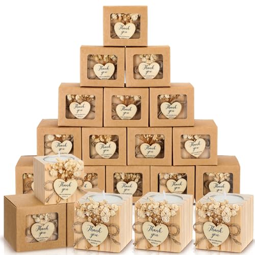 Jingmore 50 Sets Wedding Candles Favors Bridal Shower Thank You Gifts for Guest Rustic Wood Candle Holders Bulk Tealight Holder Baptism Favors Recuerdos para Boda(Light Brown) - Image 1