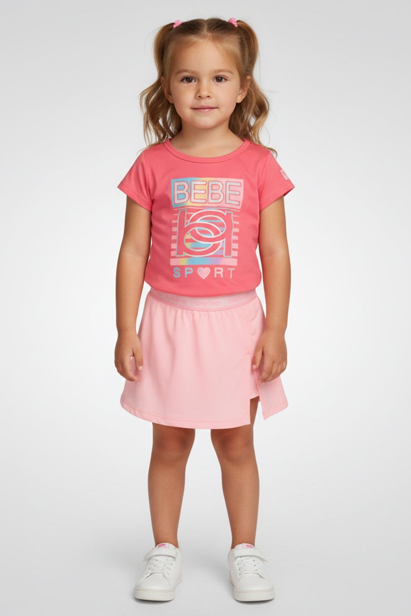 bebe Toddlers Girl 2 Piece Sportswear Fit Short Sleeve Training T-shirt And Skort, Pink - Image 1
