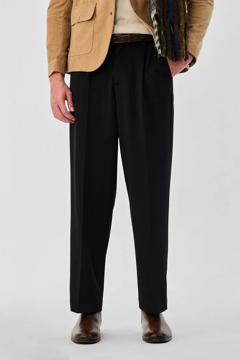 سنيتش Black Solid Relaxed Formal Trousers