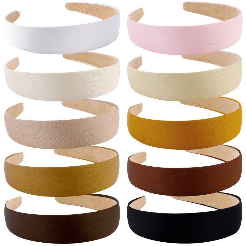 Wecoe Satin Headbands for Women and Girls  10 Pack 13 Inch Wide NonSlip Fashion Headbands in Neutral Colors DIY Holiday Hair Accessories