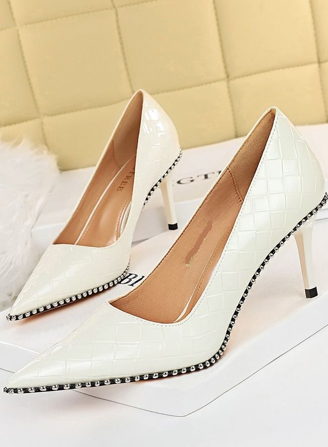 BIGTREE Shallow Mouth Pointed High Heel 8CM White - Image 1