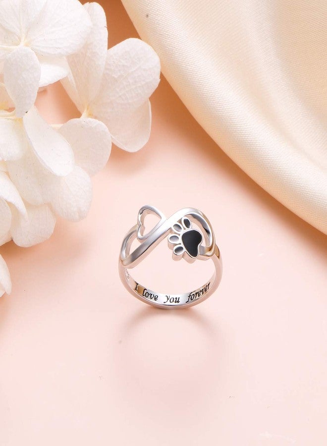 DAOCHONG Puppy Pet Lovers Paw Print Ring Love Heart 925 Sterling Silver Animal Ring Animal Jewelry Love Dog Cat Claw Band Pet Loving Friend and Families Gifts (6) - Image 3