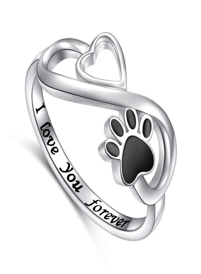 DAOCHONG Puppy Pet Lovers Paw Print Ring Love Heart 925 Sterling Silver Animal Ring Animal Jewelry Love Dog Cat Claw Band Pet Loving Friend and Families Gifts (6) - Image 1