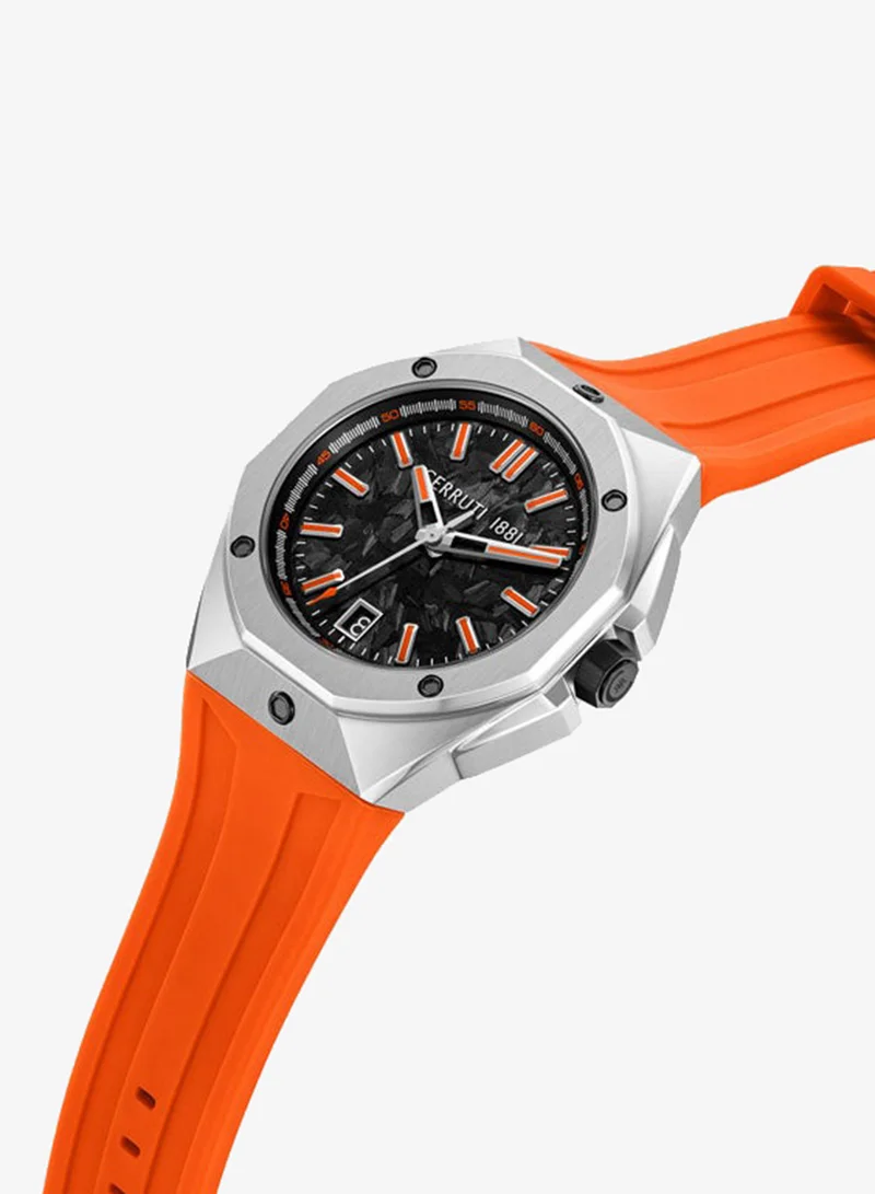 CERRUTI 1881 Arezzo Black Carbon Dial Silicone Strap Analog Watch for Men, 41mm
