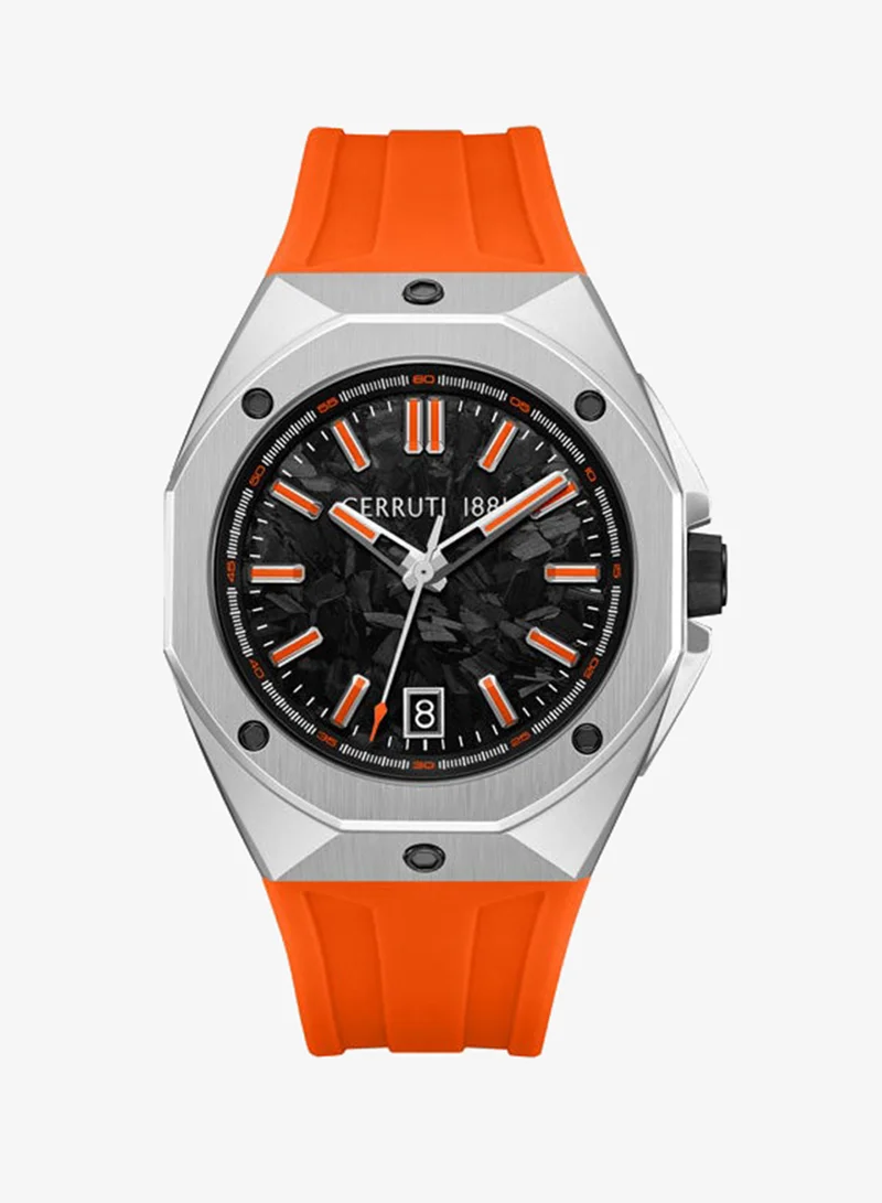 CERRUTI 1881 Arezzo Black Carbon Dial Silicone Strap Analog Watch for Men, 41mm