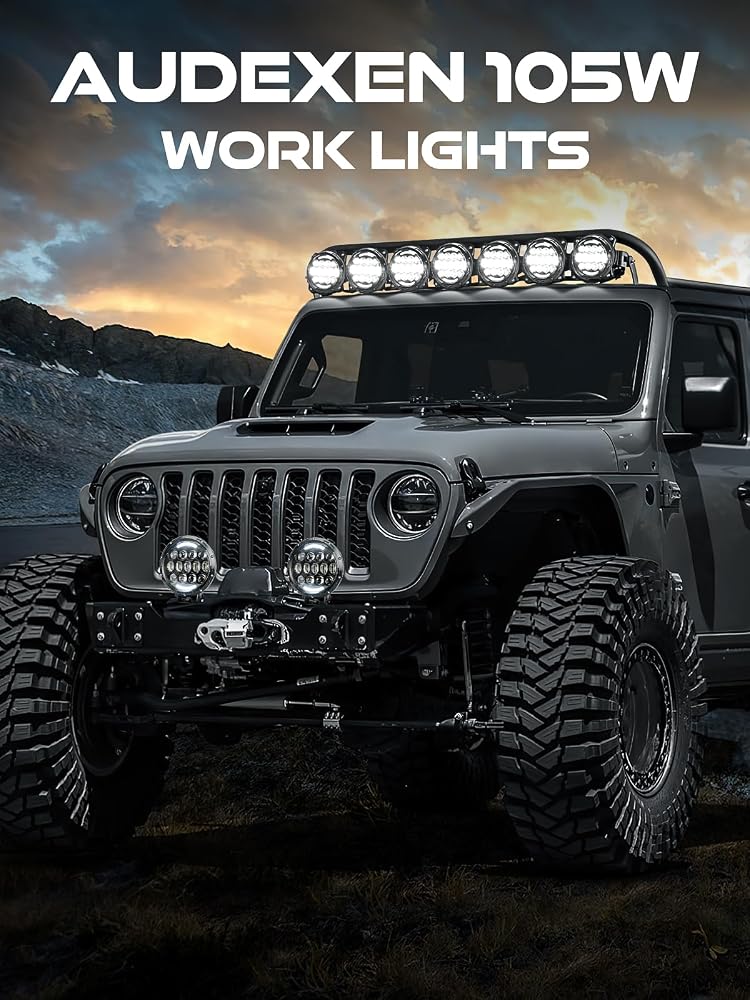 AUDEXEN LED Work Lights, 7 Inch 105W Round Spot LED Pods Light Bar High/Low Beam DRL with Adjustable Mounting Bracket Compatible with Jeep Off Road 4WD Truck SUV UTV ATV Driving Lamp, 2 PCS - Image 5