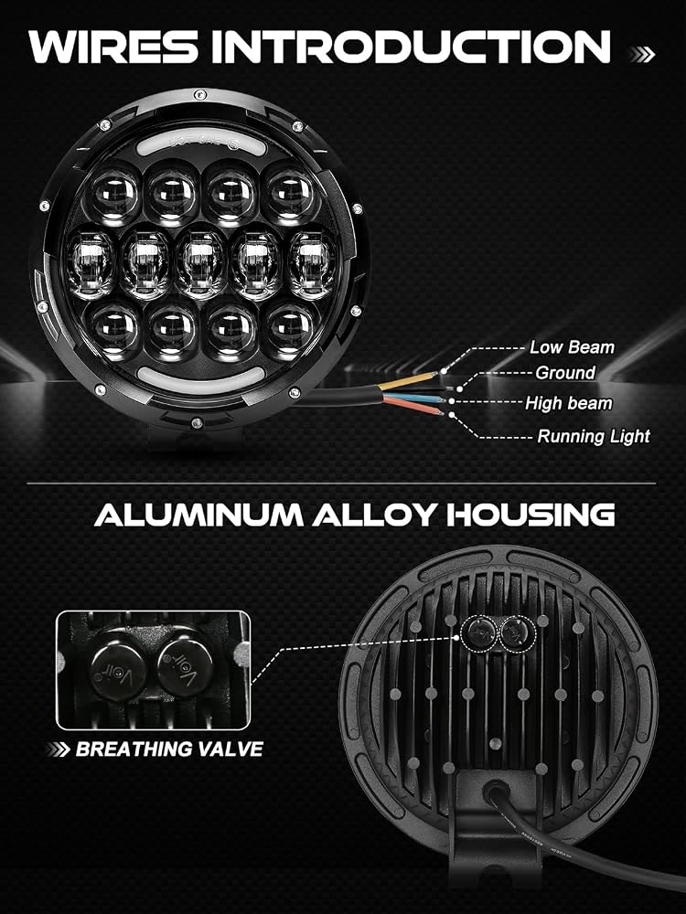 AUDEXEN LED Work Lights, 7 Inch 105W Round Spot LED Pods Light Bar High/Low Beam DRL with Adjustable Mounting Bracket Compatible with Jeep Off Road 4WD Truck SUV UTV ATV Driving Lamp, 2 PCS - Image 4