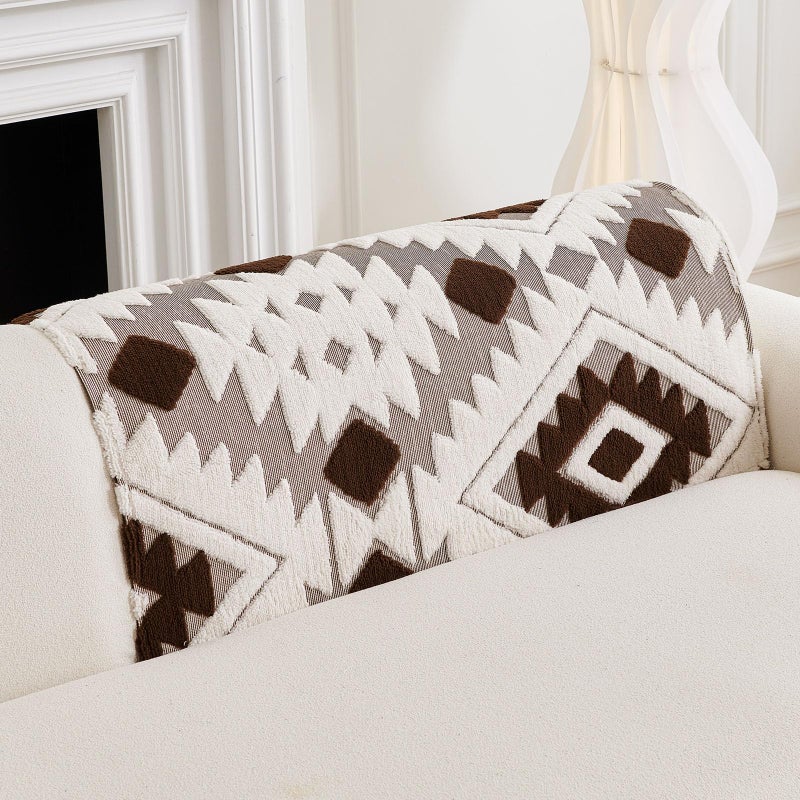 XSlive Boho Plush Couch Covers for Sofa Washable, Fuzzy Soft Couch Cover for Sectional Sofa, Non Slip Jacquard Sofa Cover Furniture Protector for Kids, Pets (Dark Coffee,28"x28") - Image 4