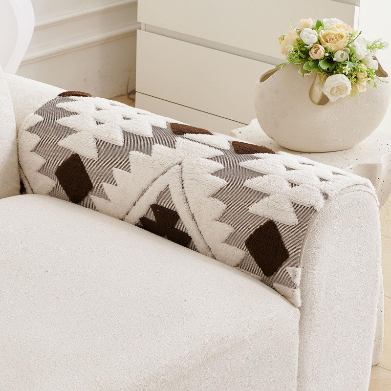 XSlive Boho Plush Couch Covers for Sofa Washable, Fuzzy Soft Couch Cover for Sectional Sofa, Non Slip Jacquard Sofa Cover Furniture Protector for Kids, Pets (Dark Coffee,28"x28") - Image 3