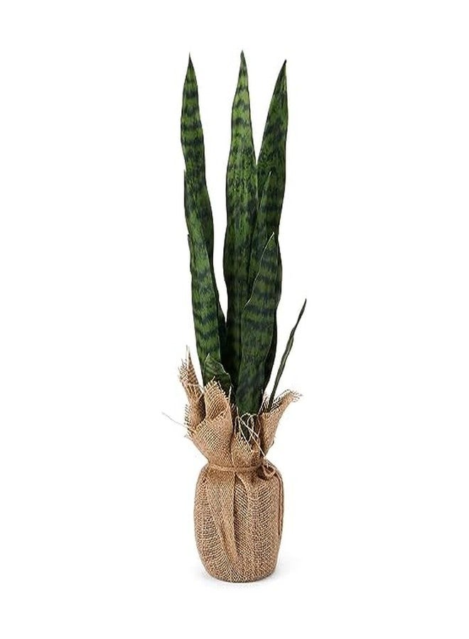 Elements Snake Plant in a Burlap Wrap Pot for Bathroom Farmhouse Faux Greenery Tabletop Centerpiece Mantel Office Desk Kitchen Décor, 24 inches - Image 1