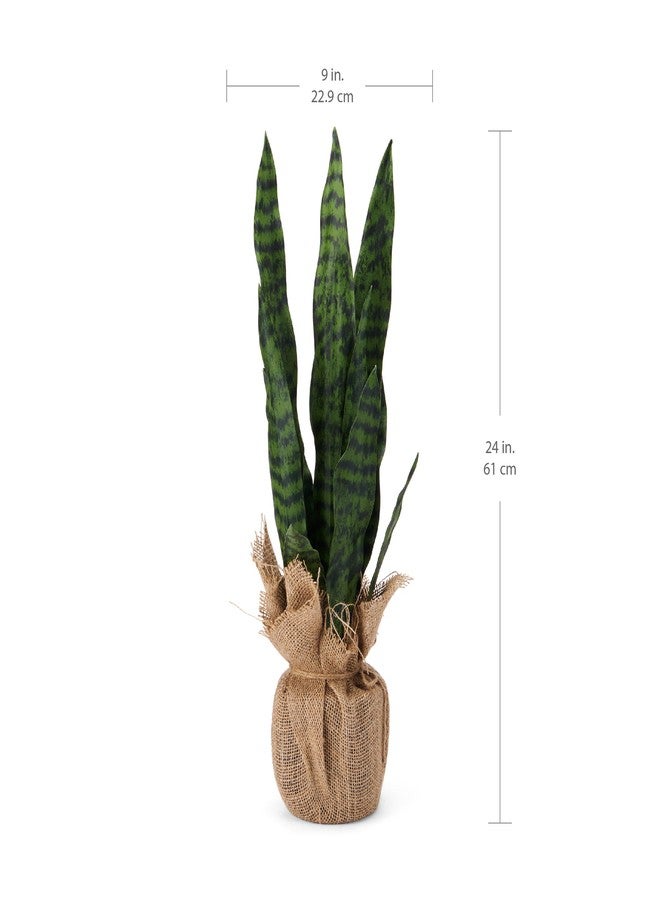 Elements Snake Plant in a Burlap Wrap Pot for Bathroom Farmhouse Faux Greenery Tabletop Centerpiece Mantel Office Desk Kitchen Décor, 24 inches - Image 2