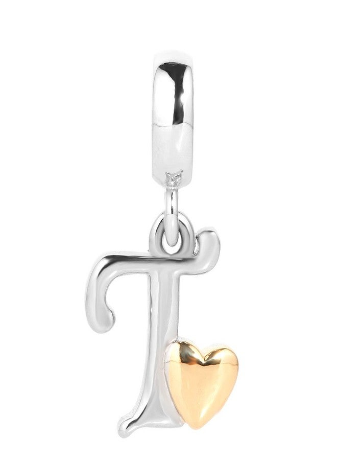 QueenCharms Initial A-Z Letter Charm Golden Heart Alphabet Dangle Beads for Bracelets & Necklaces (T) - Image 2