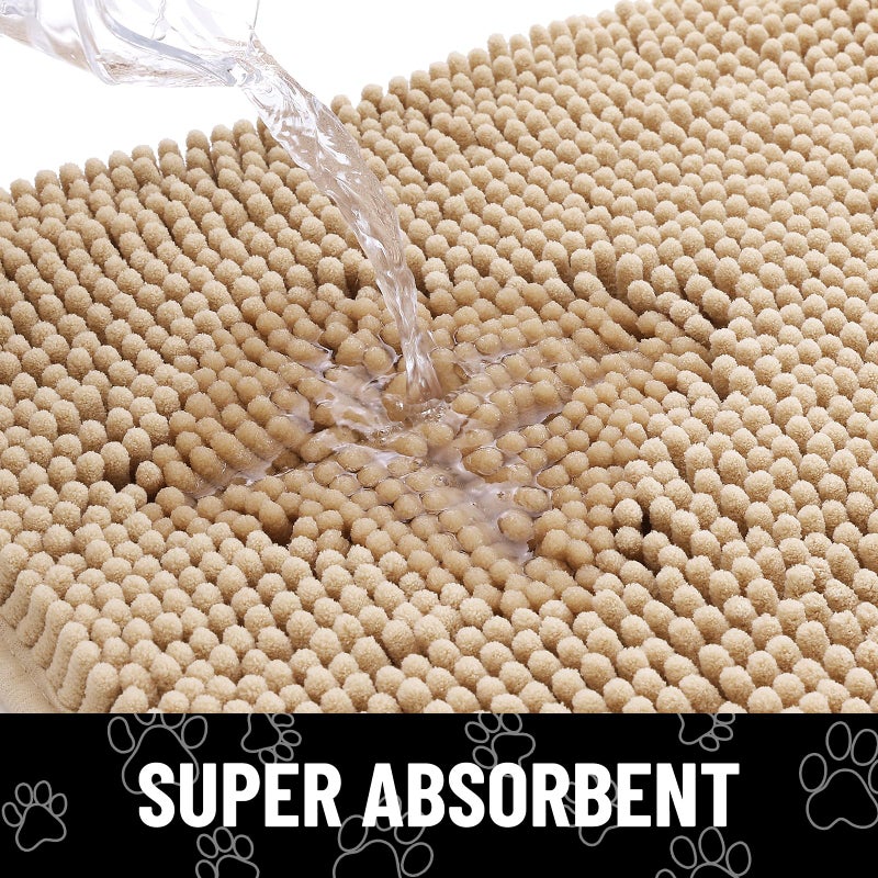 Smiry Dog Door Mat for Muddy Paws, Absorbent Dirt Trapper Non Slip Quick Dry Washable Chenille Mat for Mud Dogs, Entry Rug for Indoor and Outdoor (48x30 Inches, Beige and White) - Image 5
